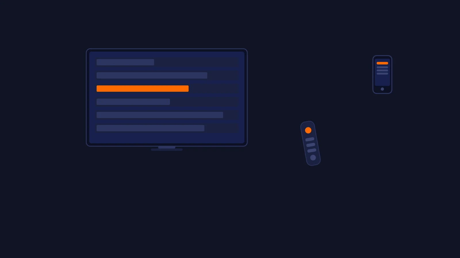 Abstrakte Illustration eines TV-Bildschirms mit Programmführer-Zeilen neben einem Smartphone